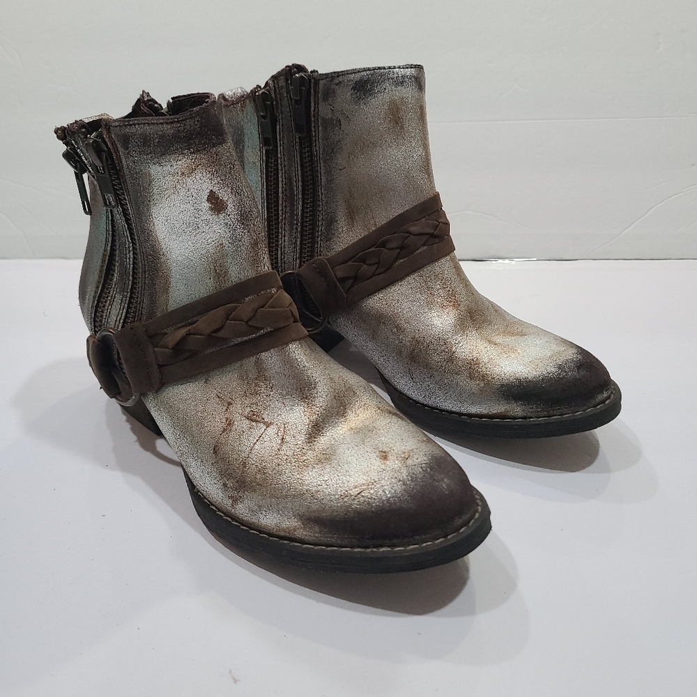 Volatile Metallic Silver and Brown Braided Ankle Boots